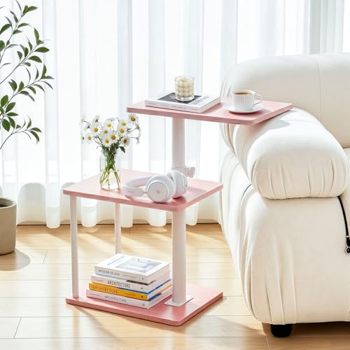 Faesun Swivel Side Table for Couch Arm, Adjustable C End Table for Recliner or Bed, Tv Trays with Storage Shelf for Small Spaces Small Nightstand Table for Living Room, Bedroom,Pink - color: Pink, size: Standard