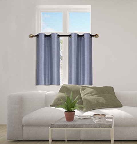 Elegant Home 2 Panels Tiers Grommets Small Window Treatment Curtain Faux Silk Insulated Blackout Drape Short Panel 28" W X 36" L Each for Kitchen Bathroom or Any Small Window # D24 (Slate Blue) - color: Slate Blue