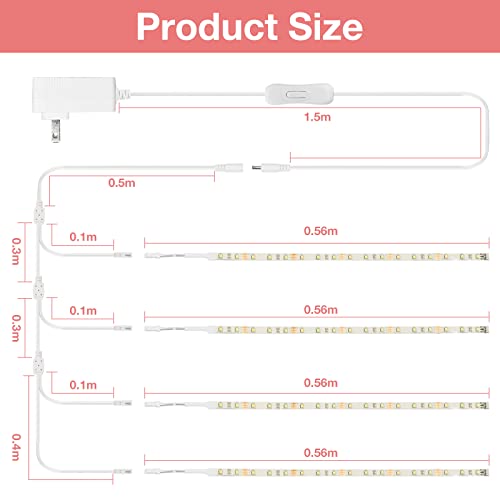 WOBANE LED Shelf Light, 4PCS 20inch Pre-Cut Strip Bars Warm White | LED Closet Light Kit, Designed for Shelves,Display Case, Bookshelf, in Cabinet Lighting, 2700K - color: Warm White