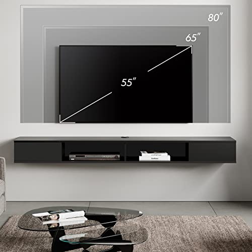 WAMPAT 70 inch Floating Entertainment Center, Black | For TVs Up to 75 inch, Open shelf Storage, Wall Shelf Under TV, Media Console, Living Room - color: Black