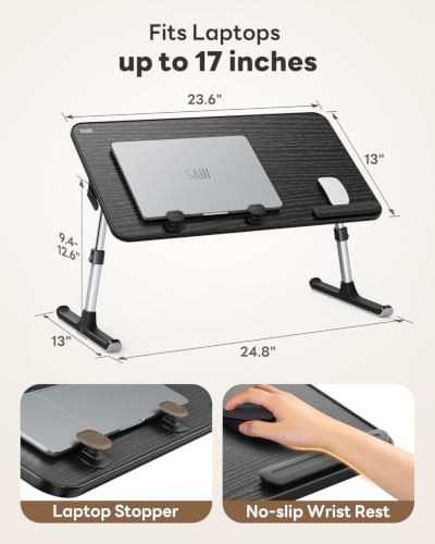 Laptop Desk for Bed, SAIJI Lap Desks Bed Trays for Eating Writing | 5 Heights, 4 Angles, Stable Folding Table for Bed Sofa Desk, Suitable for Laptops up to 17 Inches (60 x 33 cm Black) - color: Black, size: 23.6×13In