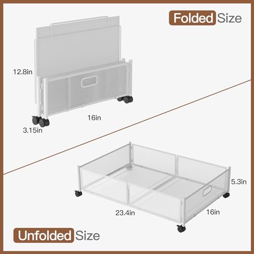 Gawerk Under Bed Storage with Wheels, Foldable Metal Mesh Underbed Storage Container Bins, Tool-free Assembly Clothes Drawer Organizer, 2Pack - color: White