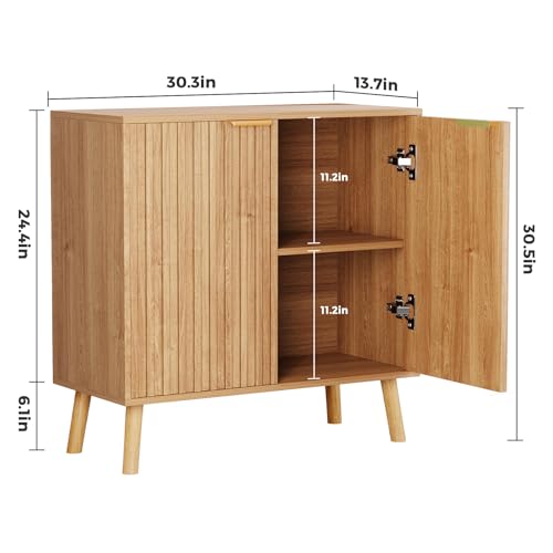Fluted Storage Cabinet, Buffet Cabinet with Storage, Wood Sideboard with Adjustable Shelf, Modern Accent Cabinet & Console Table for Entryway, Living Room, Dining Room, Natural - color: Natural, size: 1 Piece