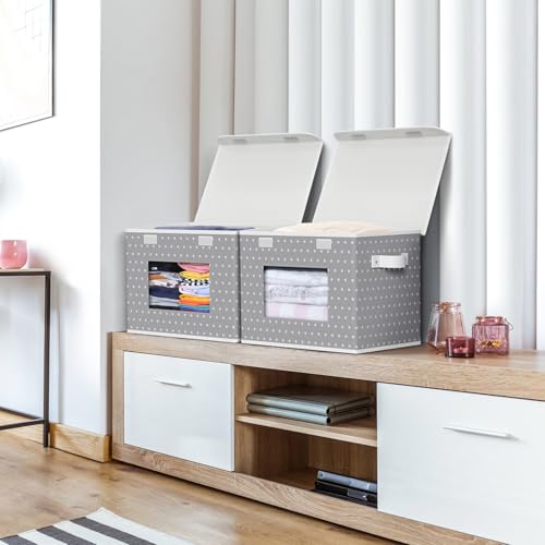 Univivi Fabric Foldable Storage Boxes with Lids, 4 Pack, Gray Star | 17 x 12 x 12 In Large Stackable Storage Bins with Lids, Closet Organizers and Storage Cube Basket for Home, Office, Bedroom - color: Grey Star