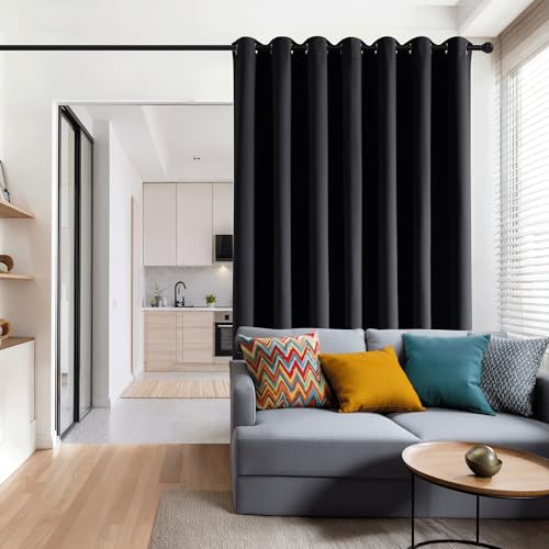 RYB HOME Blackout Sliding Glass Door Curtain - Thermal Insulated | Privacy Drape, Extra Wide Room Divider Curtain, Window Treatment, for Bedroom Living Dining Room, W108 x L84, 1 Panel, Black - color: Black, size: 108"W x 84"L (Pack of 1)