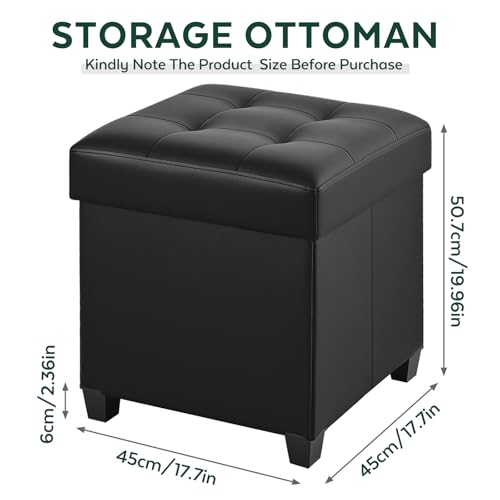Ottoman with Storage, Square Storage Ottoman for Dorm, Faux Leather Ottomans with Legs for Living Room, Bedroom, 17.7" D x 17.7" W x 19.9" H, Jet Black - color: Jet Black, size: 17.7"D x 17.7"W x 19.9"H