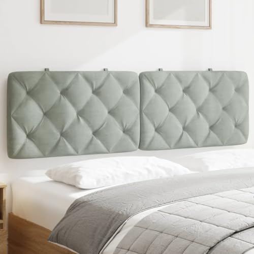 Headboard Cushion Wall Mounted Upholstered Backrest, 61 Inch Light Grey Velvet Headboard for Queen Bed, Geometric Pattern Support Pillow with Removable Washable Cover