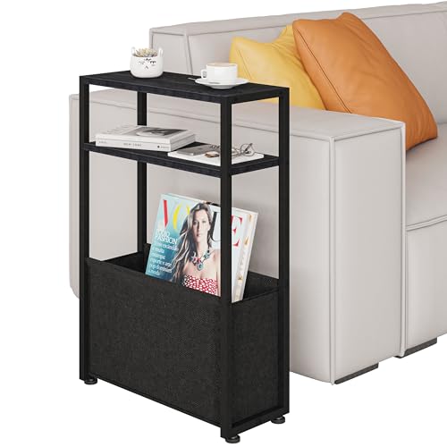 Leomonio Narrow Side Table, Slim Side Table with Magazine Rack, Bathroom Table for Small Spaces, Narrow Bedside Table for Living Room, Bedroom | with Magazine Rack - color: Black