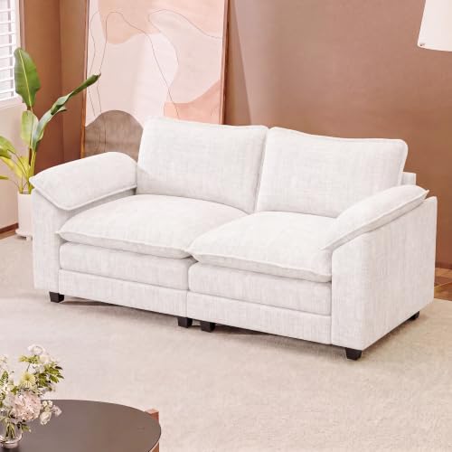 JUMMICO 79" Loveseat Sofa, Cloud Couch, Deep Seat, White | Comfy Chenille, Double Layer Cushion, Wide Armrest, High-Density Foam, 2 Seat Couch for Living Room Apartment, Small Spaces - color: White, size: Loveseat Sofa