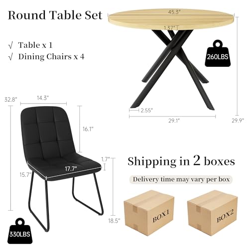 HIPIHOM 45.3 Inch Round Dining Table Set for 4, Mid Century Modern Small Coffee Set for Dining Room Kitchen Apartment (Cream Table + 4 U-Shaped Black Chairs) - color: Cream Table+4 U-shaped Black Chairs