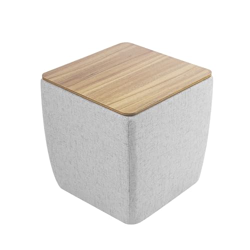 HomePop 19" Storage Ottoman with Wood Top - Gray Woven - color: Gray Woven