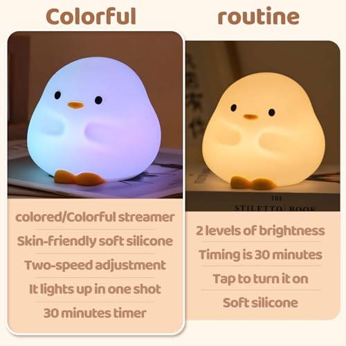 Rytinazzz Duck Night Light, Color Changing Mode & 50-Hour Battery, Squishy Silicone Lamp for Kids Room, USB Rechargeable with Timer, Mothers Day Gifts - color: Colorful Duck