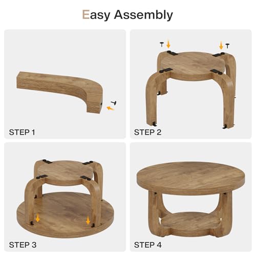 Tribesigns Round Coffee Table, 2-Tier Circle Coffee Table with Storage, Modern Wooden Accent Center Table for Living Room, Thick Tabletop & Base (Rustic Oak) - color: Rustic Oak