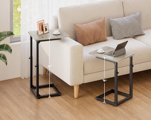 C-Shaped End Table, 33" Tall C Table Adjustable Height Side Table, Small Couch Table with Metal Frame, Slide Under Sofa TV Tray for Living Room, Bedroom, Bedside, Small Spaces, Gray - color: Greige, style: Ordinary
