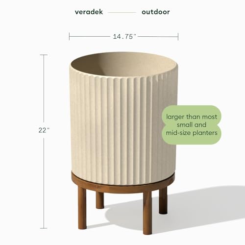 Veradek Demi Series Raised Planter - Round Planter with Stand | Made From a Durable Plastic-Stone Composite & Comes With Wooden Stand. Modern Porch/Patio Décor - color: Sand/Brown, size: 16 inch - 2 Pack