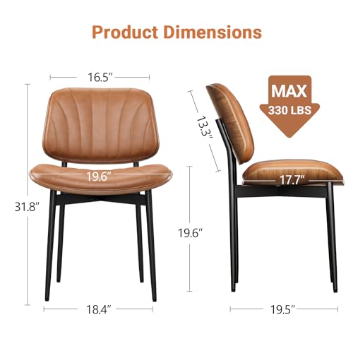 YaFiti Mid Century Dining Chairs Set of 2 with Walnut Bentwood, Light Tan | Ergonomic Walnut Backrest, Upholstered Waterproof PU Leather Seat, Stable Metal Legs, Adjustable Footpads, Apartment Friendly - color: Light Tan Scallop