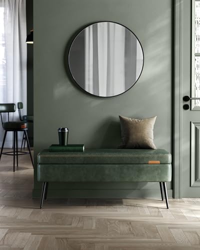 VASAGLE EKHO Collection - Storage Ottoman Bench, Entryway Bedroom Bench, 15 Gallons, Synthetic Leather with Stitching, Mid-Century Modern, Safety Hinges, Loads 660 lb, Forest Green ULOM074C01 - color: Forest Green, style: 15-Gallon Storage Bench