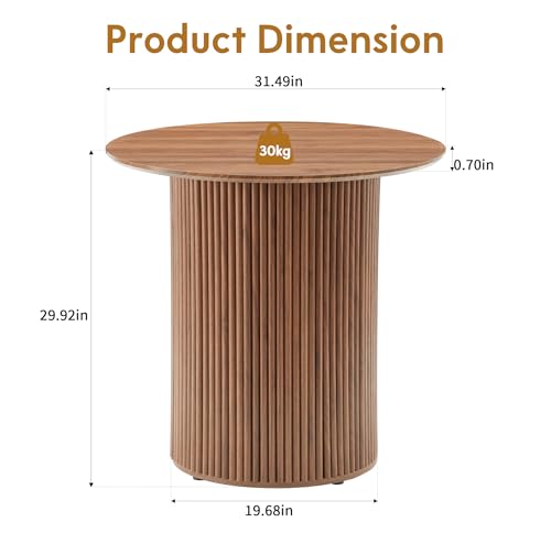 31.5" Round Dining Table for 2 People, Small Kitchen Dinner Table with Fluted Wood Base, Farmhouse Circle Dining Tables for Home, Kitchen, Dining Room, Living Room (Walnut) - color: Walnut