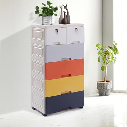 5 Tier Storage Tower with 6 Drawer and 5 Wheels, Storage Organizer Rack, Movable Storage Tall Small Cabinet for Rooms, Sofa, Cabinet (Morandi) - color: Morandi