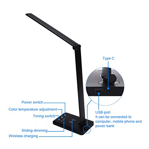 LED Desk Lamp with 5- Dimmable Brightness, Foldable Arm & Built-in 5W USB Charging Port – Compatible with Study, Office and Home Use