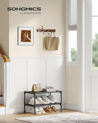 SONGMICS Shoe Rack, Space-Saving, Entryway, Metal Frame | Space-Saving Shoe Storage Organizer, Non-Woven Fabric Shelves, ULSH012BH01 - color: Ink Black, size: 2 Tiers (16.5"W)