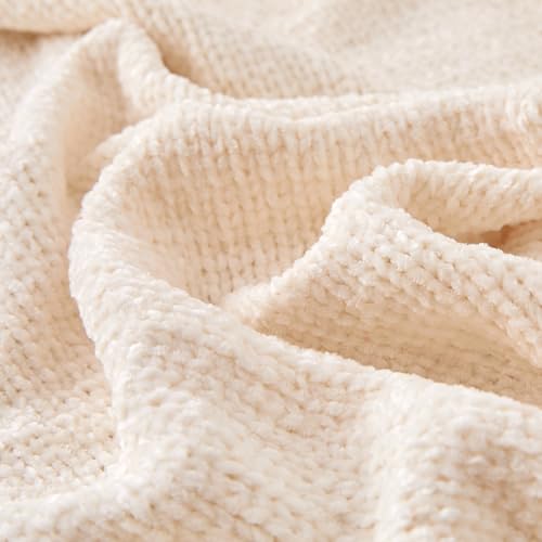 Amazon Basics Chunky Chenille Knit Throw Blanket for Couch, Bed and Sofa, Soft and Warm Lightweight Jersey, 60"×80", White - color: White, size: 60×80in.