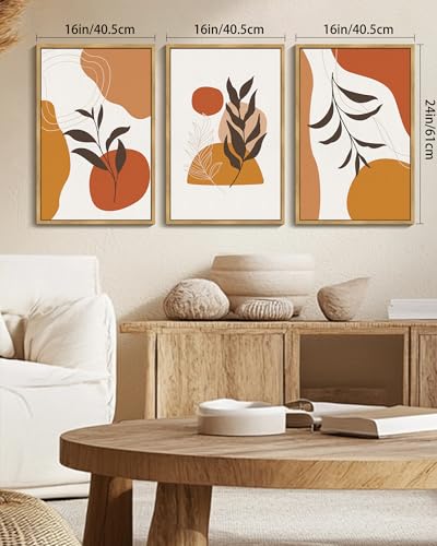 KUVIOKE Brown Boho Wall Art Framed Botanical Mid Century Modern Wall Printing Orange Neutral Abstract Geometric Prints Bohemain Sage Decor for Farmhouse Living Dining Room 16x24in (Natural Framed) - color: Bohemain, size: 16 x 24in x 3 Panels Natural