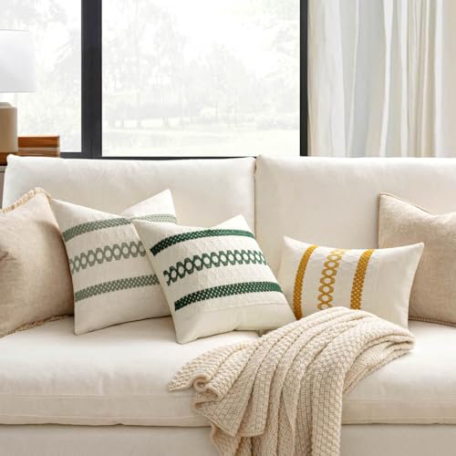 MIULEE Set of 2 Mustard Yellow Boho Decorative Pillow Covers 18x18 Inch | Fall, Boho Farmhouse Modern Couch Throw Pillows, Cotton Cushion Covers, Macrame Woven Home Decor for Bed Sofa Chair - color: Mustard Yellow, size: 18" x 18" (Pack of 2)