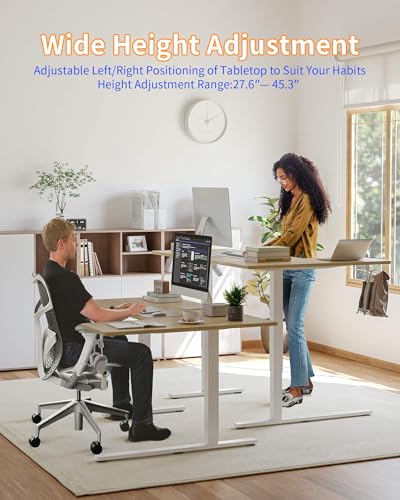YIHAYO Reversiable L-Shaped Electric Standing Desk, 59 Inches Stand Up Corner Desk, Sit and Stand Up for Work Office Home, Ergonomic Rising Computer Table with Splice Board, Natural - color: White Frame/Natural Top, size: 59*40 Inch
