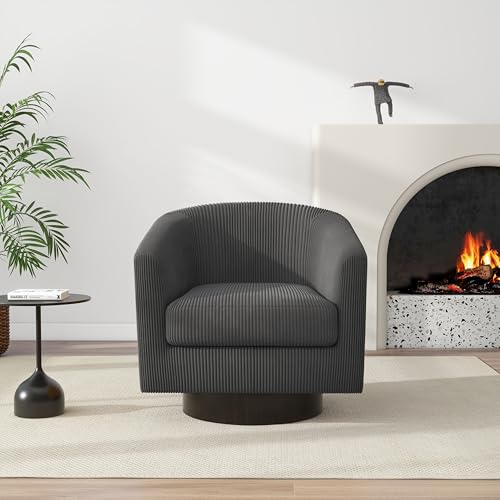 Swivel Barrel Accent Chair, Comfy Reading Armchair, Charcoal, Set of 1 | Club Chairs for Adults, Low-Back Design, Modern Round Style, Solid Wood Frame & Metal Swivel Base, For Living Room & Bedroom - color: Charcoal