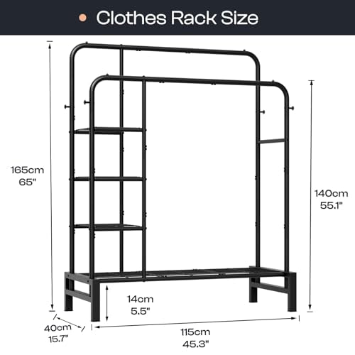 Clothes Rack for Hanging Clothes, Clothing Rack with shelves, Black | Double Clothing Rack with 3 Tier Storage Shelves, Multifunctional Heavy Duty Garment Rack for Bedroom Laundry Wardrobe Closet - color: Black