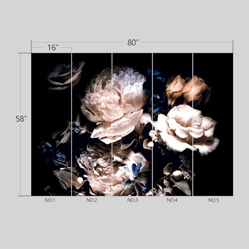 Black Peony Floral Wallpaper Peel and Stick wall Mural for Bedroom Living Room - 58"x80" - color: B02, size: 58"x80"