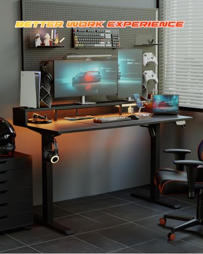 Agilestic 55 * 24 Inch Electric Standing Desk with Shelf & Led, Black | Electric Height Adjustable, Outlets&Led, Monitor Stand, Sturdy Steel Frame, Memory Presets, Hooks, 154 lbs, Splice Board - color: Led-black, size: 55 x 24 Inches with led and power st