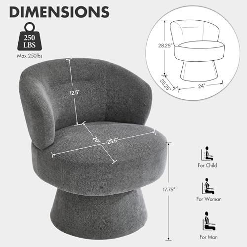 360° Swivel Accent Chairs, Modern Chenille Upholstered Boucle Dining Chair with Back, Vanity Chair Accent Armchair Side Chairs for Dining/Living Room, Bedroom, Gray - color: Grey, size: 1 Chair