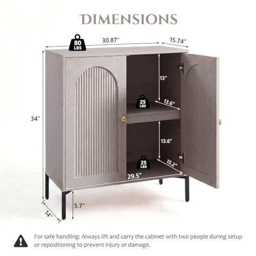 IFBUY 30.88" W Mid Century Modern TV Stands for Living Room, Light Grey | Wood Entertainment Center w/Adjustable Shelves, Media Console w/Arched Fluted Doors, Entryway Cabinet Fits 65, 70, 75 Inch TV - color: Light Grey, size: 15.75"D x 30.88"W x 34"H