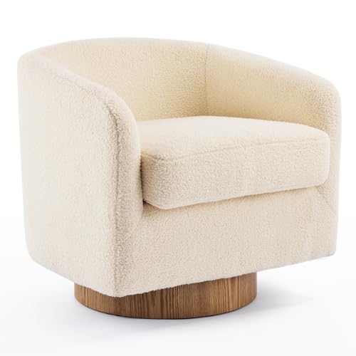 VINGLI 360°Swivel Accent Chairs Set of 2 with Engineered Wood Base and Removable Cushion for Living Room, Bedroom, Curved Back Barrel Chairs for Small Space, Upholstered Bucket Armchairs, Teddy Khaki - color: Teddy-khaki