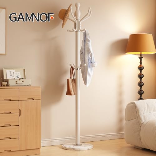 Metal Coat Rack Stand Coat Rack Freestanding with 360° Rotary,White | Modern Coat Rack with 360° Rotary Design Sturdy Heavy Duty Hall Tree Hats Hanger Holder Stand 14 Hooks for Hallway Office - color: White with Rotatable Hooks