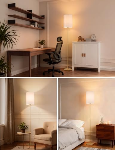 Tubicen Gold Floor Lamp with Pull Chain Fabric Dimmable Corner Tall Lamp | Modern Slim Narrow Standing Lamp 61"H Tall Adjustable Floor Lamp for Living Room Bedroom Office Dining Room, Space-Saving