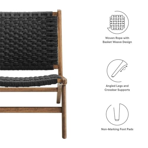 Modway Saoirse Woven Rope Wood Accent Lounge Chair in Walnut Black - color: Walnut Black