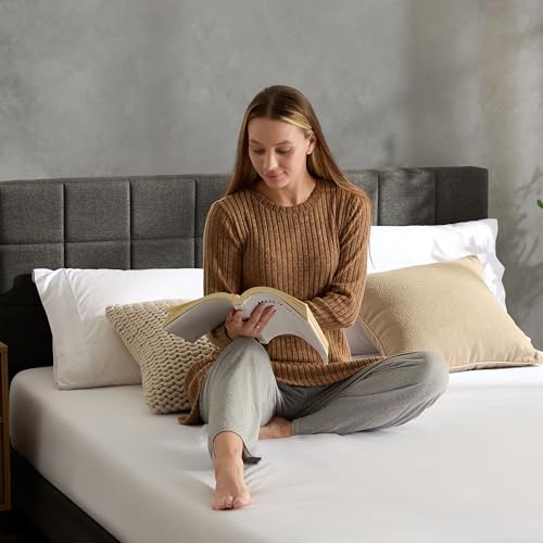 Hearth & Harbor King Headboard Only, Square Tufted Linen Headboards, Upholstered Bed Headboard, Wall Mounted, Adjustable Height 34”-42”, Modern Headboard King Size, Grey - color: Gray, size: King