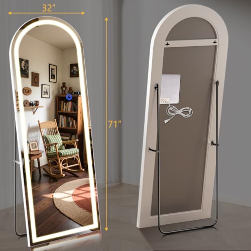 Arch Full Length Standing Mirror with LED Lights, 71"x32" Lighted Mirror with Dimming & 3 Color Lighting, Tall Mirror Full Body for Bedroom, Dressing Room - color: Arched, size: 71"L x 32"W