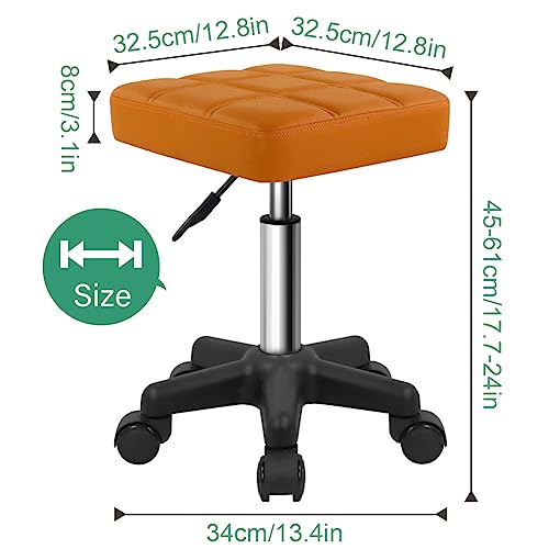 FURWOO Square Swivel Rolling Stool with Wheels PU Leather Height Adjustable Chair for Spa Salon Massage Pale Brown - color: Pale Brown