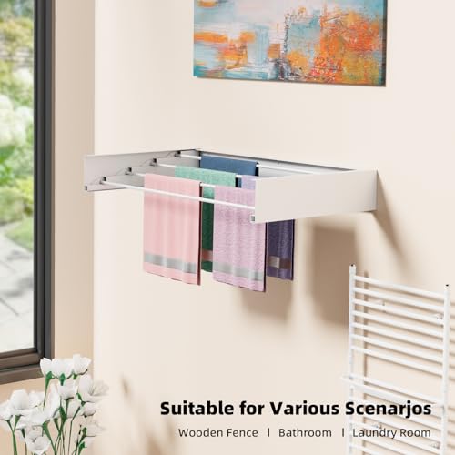 ZMBESUP Wall Mounted Drying Rack for Small Space, 23.6" Foldable Collapsible Laundry Rack, Compact Space Saver for Apartment Bathroom Balcony, Includes Wall Template (White) - size: 23.6'' Regular