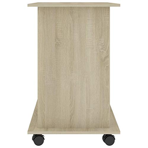 Compact Computer Desk 19.7x31.5x29.5 in, Engineered Wood PC Workstation on Wheels with 3 Shelves for Home Office - color: White and Sonoma Oak