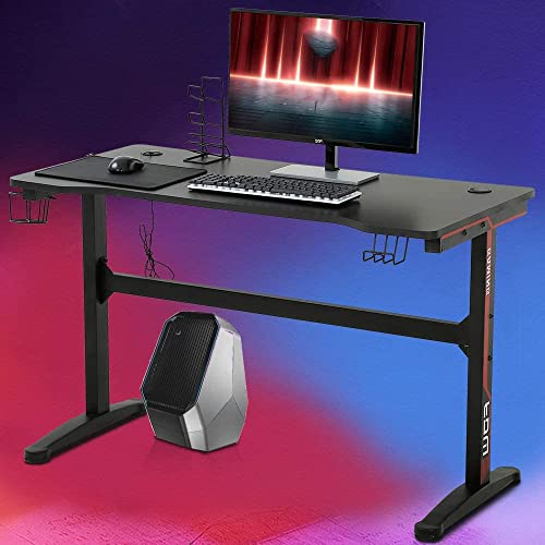 Dkelincs 47 Inch Gaming Desk T-Shaped Computer Desk PC Computer Table Home Office Desk Ergonomic Gamer Workstation with Headphone Hook and Cup Holder, Red - color: Red, size: 47.2 Inch