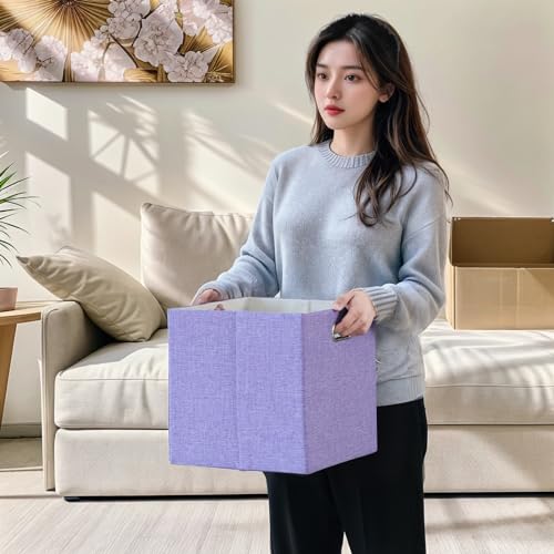 11" x 11" x 11" Linen Storage Cubes with Handles, Pack of 4 | Collapsible Fabric Bins for Home Organization, Suitable for Shelves, Closet, Wardrobe, Bedroom - size: 11 x 11 x 11 Inch