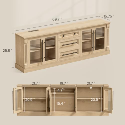 Itaar Farmhouse TV Stands for 80 Inch TV with Storage for Living Room | 3 Storage Cabinets, 1 Drawer, Living Room & Bedroom, Wood Media Console (Oak, 69.7 IN) - color: Oak, size: 69.7 IN