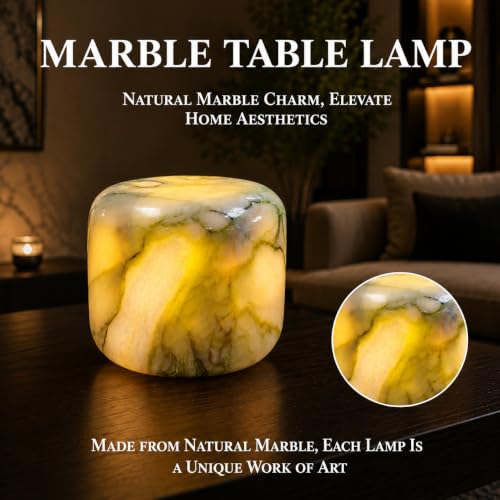 100% Marble Touch Pat Lamp, Unique Natural Stone Small Night Table Lamp, Type-C Rechargeable 3-Way Dimmable Bedside Lamp, Warm Ambient Lighting for Bedroom (Jungle Green) - color: Jungle Green