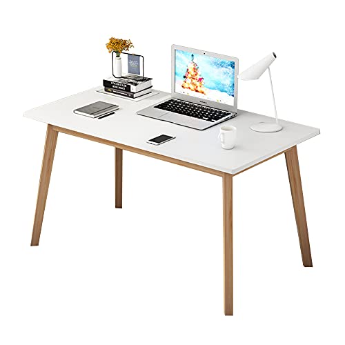 IOTXY Simple Wooden Writing Desk - Modern Minimalist Style PC Laptop Computer Workbench with Solid Wood Legs, 47" W Home Office Work Table for TV Stand Music Video Live Broadcast Workstation, White | Nordic Minimalist Style, MDF Tabletop, Solid Wood Legs,