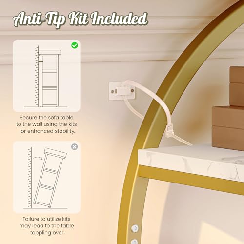 Huuger 41.3 Inch Entryway Table, Console Table with Shelves, Sofa Table | Entrance Table, Console Tables for Entryway, Hallway, Entrance, Foyer, Living Room, O-Shaped Hall Table, White Marble & Gold - color: Marble Gold, size: 11.8"D x 41.3"W x 31.5"H